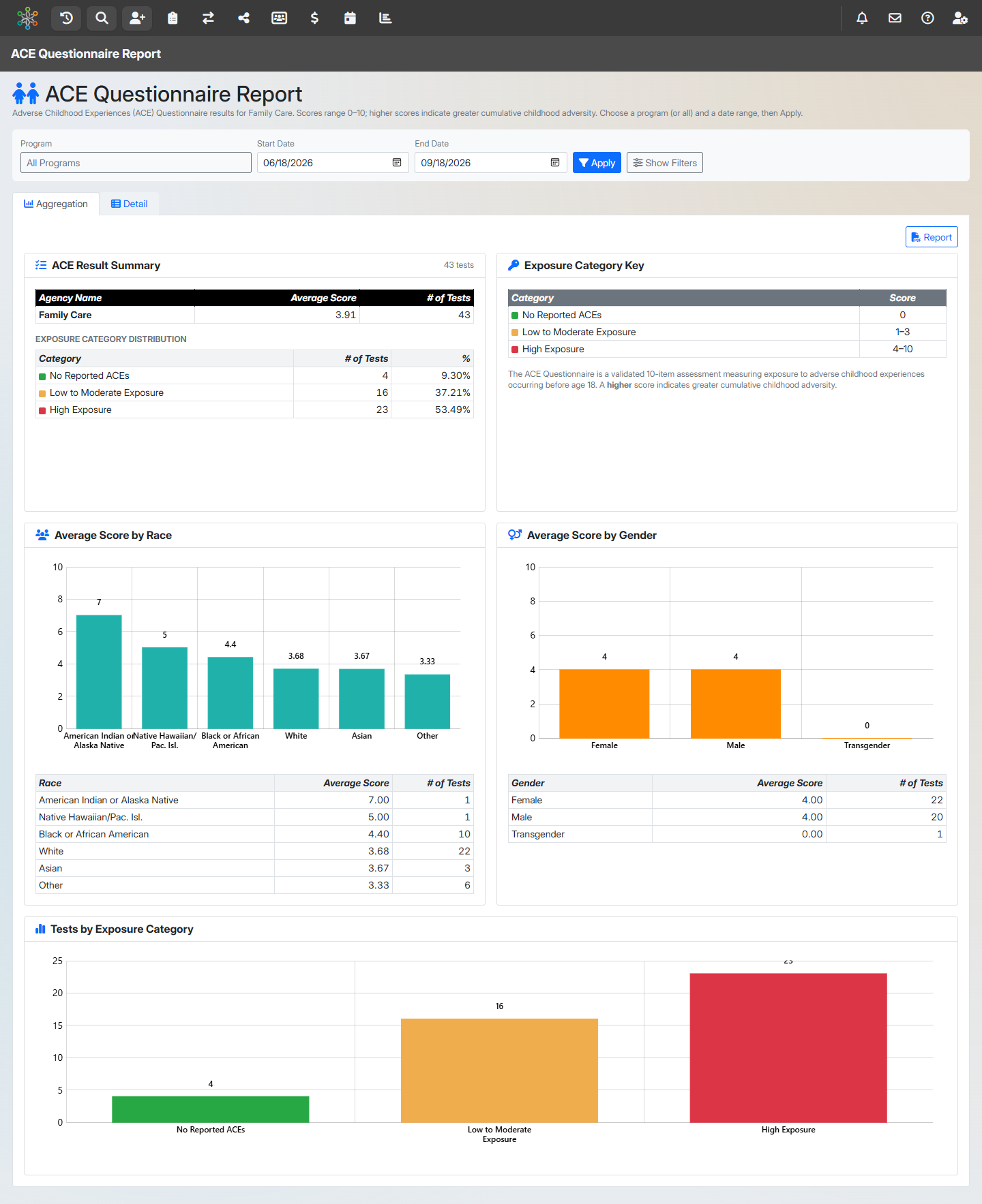 ACE Questionnaire Report screenshot
